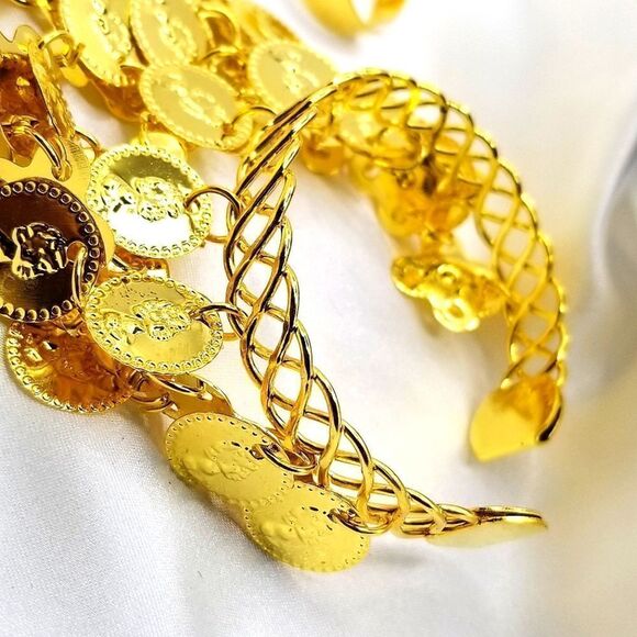 Gold toned Dangle coin charm bracelet and ring. - Picture 10 of 11